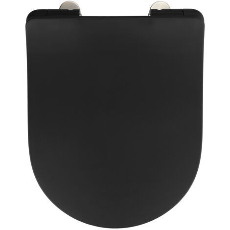 WENKO Premium WC-Sitz Sedilo matt Schwarz, aus antibakteriellem Duroplast, mit Absenkautomatik, Schwarz, Duroplast schwarz , Edelstahl rostfrei silber matt