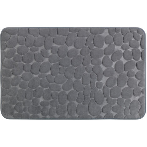 WENKO Badteppich Memory Foam Pebbles Grau, 50 x 80 cm, Grau, Polyester grau, Polyurethan