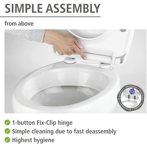 WENKO Toilettensitz Tavola, WC-Sitz mit Absenkautomatik und Schnellbefestigung, Weiß, Thermoplast weiß, Edelstahl rostfrei chrom