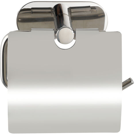 WENKO Turbo-Loc® Edelstahl Toilettenpapierhalter mit Deckel Orea Shine,  WC-Rollenhalter, Befestigen ohne bohren, Silber