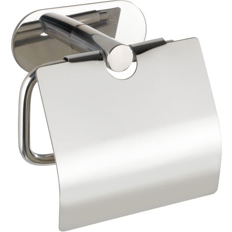 WENKO Turbo-Loc® Edelstahl Toilettenpapierhalter mit Deckel Orea Shine, WC-Rollenhalter,  Befestigen ohne bohren, Silber | Badaccessoires & Badzubehör