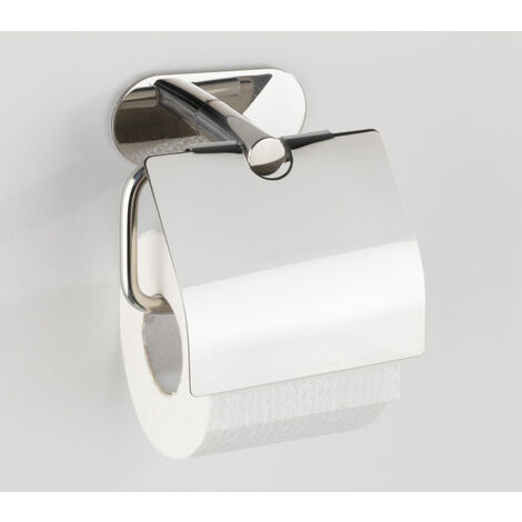 WENKO Turbo-Loc® WC-Rollenhalter, Edelstahl Deckel Orea Toilettenpapierhalter bohren, mit Befestigen ohne Silber Shine