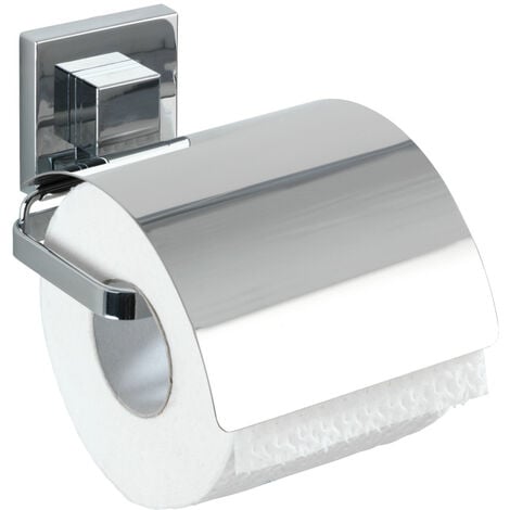 und VacuumLoc® WC-Set WC-Garnitur 2-teilig Silber Toilettenpapierhalter, WENKO glänzend, Edelstahl, Quadro rostfrei,