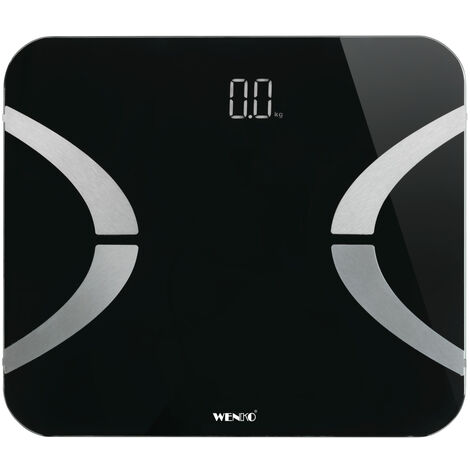 WENKO Analysewaage LED mit Bluetooth Schwarz, Körperfettwaage, Schwarz, Glas schwarz, Kunststoff (ABS) grau, Kunststoff (TPE) grau (1/5)