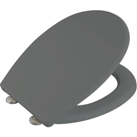 WENKO WC-Sitz Vorno Neo Grau, aus antibakteriellem, stabilem Duroplast, Grau, Duroplast grau , Edelstahl rostfrei silber matt