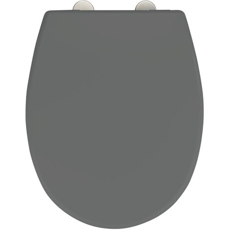WENKO WC-Sitz Vorno Neo Grau, aus antibakteriellem, stabilem Duroplast, Grau, Duroplast grau , Edelstahl rostfrei silber matt