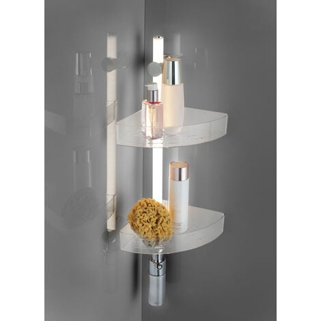 WENKO LED Duscheckregal, 74 cm, LED-Duschstange mit Bewegungsmelder und 2  Ablagen , Polykarbonat weiß chrom transparent