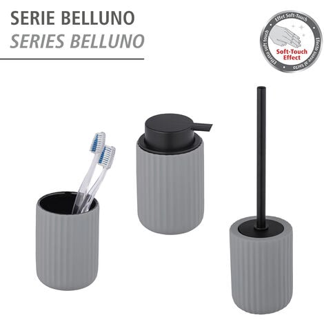 WENKO WC-Garnitur Belluno Grau Grau, schwarz, rostfrei Edelstahl Keramik Keramik, grau schwarz WC-Bürstenhalter