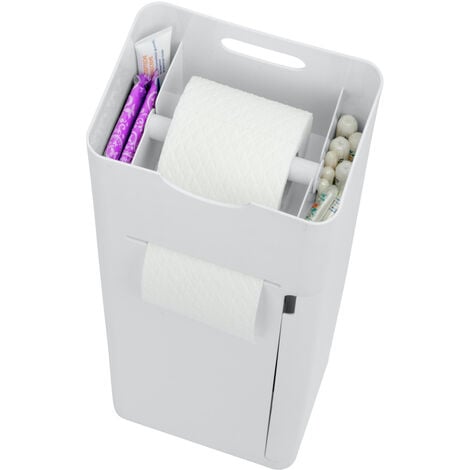 WENKO 6 in 1 Stand WC-Garnitur Imon Weiß matt, integrierter Toilettenpapierhalter, WC-Bürstenhalter, Ersatzrollenhalter, Stauraumfächer und Ablage, Weiß, Kunststoff (ABS) weiß