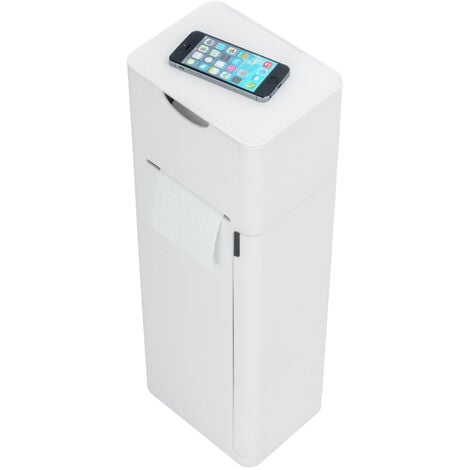 WENKO 6 in 1 Stand WC-Garnitur Imon Weiß matt, integrierter Toilettenpapierhalter, WC-Bürstenhalter, Ersatzrollenhalter, Stauraumfächer und Ablage, Weiß, Kunststoff (ABS) weiß