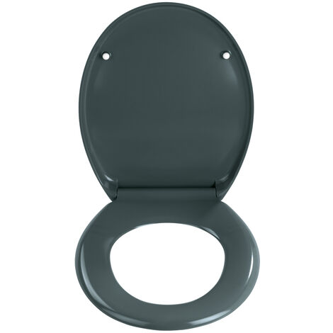 WENKO Premium WC-Sitz Ottana Dunkelgrau, aus antibakteriellem Duroplast mit Absenkautomatik, Grau, Duroplast dunkelgrau , Edelstahl rostfrei silber matt