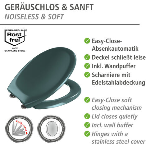 WENKO Premium WC-Sitz Ottana Dunkelgrau, aus antibakteriellem Duroplast mit Absenkautomatik, Grau, Duroplast dunkelgrau , Edelstahl rostfrei silber matt