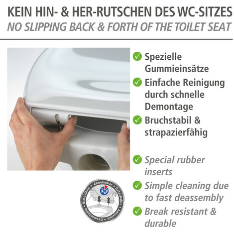 WENKO Premium WC-Sitz Ottana Dunkelgrau, aus antibakteriellem Duroplast mit Absenkautomatik, Grau, Duroplast dunkelgrau , Edelstahl rostfrei silber matt