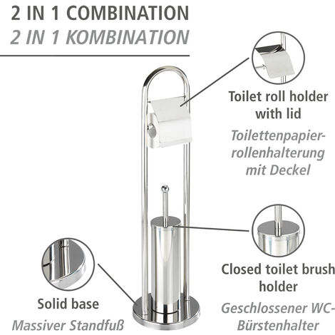 WENKO Exclusiv Stand WC-Garnitur Vasto Edelstahl, rostfrei, Silber  glänzend, Edelstahl rostfrei glänzend