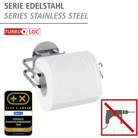WENKO Turbo-Loc® Edelstahl Toilettenpapierhalter, rostfrei, Silber rostfrei Befestigen glänzend bohren, ohne Edelstahl glänzend