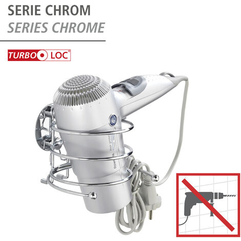 glänzend, Silber WENKO Haartrocknerhalter, Turbo-Loc® bohren, ohne Stahl chrom Befestigen