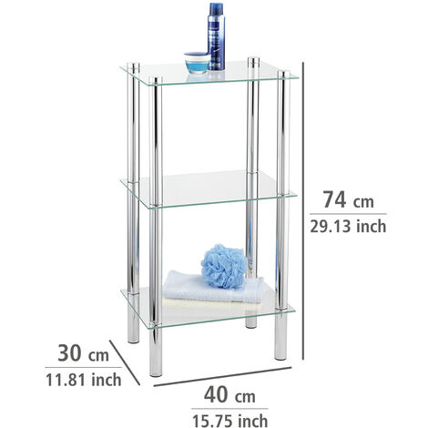 WENKO Regal Yago viereckig mit 3 Glasablagen, Silber glänzend, Edelstahl rostfrei glänzend, Gehärtetes Glas transparent