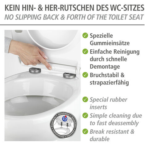 WENKO Premium WC-Sitz matt antibakteriellem silber mit mehrfarbig aus rostfrei Duroplast, Duroplast Grau, Edelstahl Absenkautomatik, Astera, 