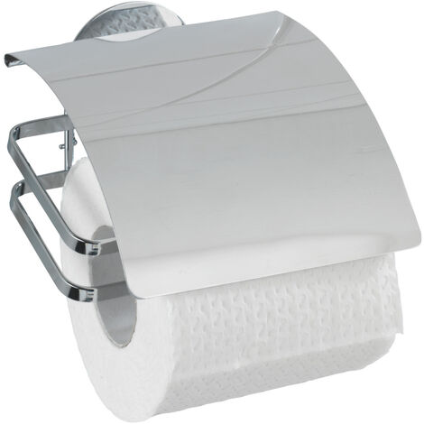 WENKO Turbo-Loc® Edelstahl Toilettenpapierhalter Cover, rostfrei,  Befestigen ohne bohren, Silber glänzend, Edelstahl rostfrei glänzend