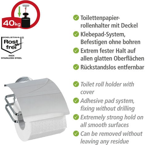 glänzend, Turbo-Loc® glänzend Toilettenpapierhalter Edelstahl Befestigen Silber rostfrei WENKO Edelstahl Cover, rostfrei, bohren, ohne