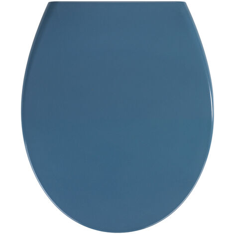 WENKO Premium WC-Sitz Samos Slate Blue, aus antibakteriellem Duroplast, mit Absenkautomatik, Blau, Duroplast dunkelblau , Edelstahl rostfrei silber matt
