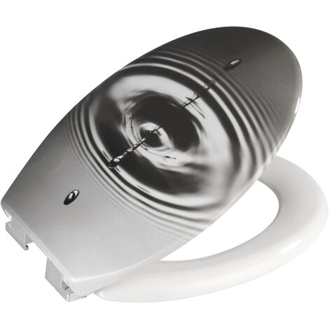 WENKO WC-Sitz Waterdrop Grau, aus antibakteriellem Duroplast, Absenkautomatik, Grau, Duroplast mehrfarbig , Kunststoff silber glänzend