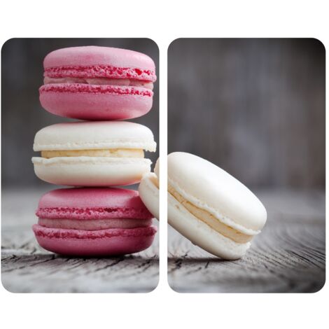 WENKO Herdabdeckplatte Universal Macarons 2er Set, für alle Herdarten, Mehrfarbig, Gehärtetes Glas mehrfarbig, Kunststoff (TPE) hellgrau, Kunststoff transparent