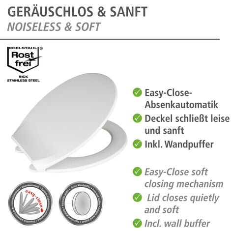 WENKO Premium WC-Sitz Kos Weiß, Thermoplast, mit Absenkautomatik, Weiß, Thermoplast weiß , Metall silber matt