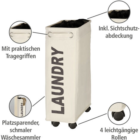 WENKO Wäschesammler Corno Beige, Wäschekorb, 43 l, Beige, Polyester beige, Polypropylen schwarz, Fiberglas schwarz