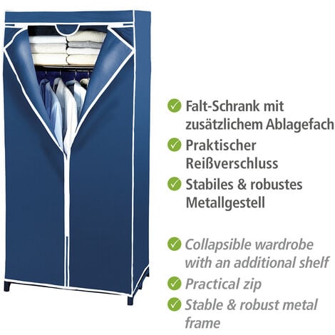 WENKO Kleiderschrank Air mit Ablage, Stoffschrank, Stahl blau, Polypropylen Blau, Faltschrank