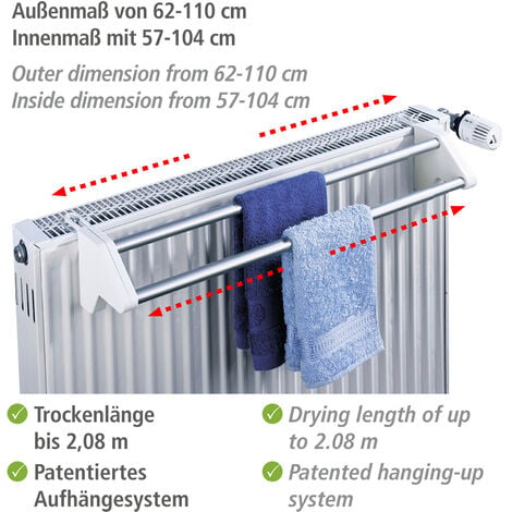 WENKO Heizkörper-Wäschetrockner Twin, ausziehbar, in der Länge verstellbar,  Weiß, Aluminium aluminium, Kunststoff (ABS) weiß | Wäscheständer