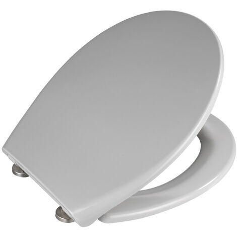 WENKO Premium WC-Sitz Samos Concrete Grey, aus antibakteriellem Duroplast, mit Absenkautomatik, Grau, Duroplast hellgrau , Edelstahl rostfrei silber matt