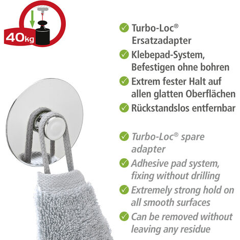 ohne Befestigen WENKO Chrom Turbo-Loc® Uno bohren, (ABS) Kunststoff Silber Adapter glänzend, 2er, chrom