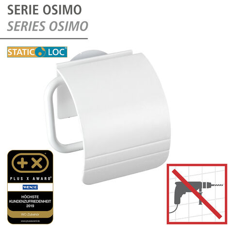 Toilettenpapierhalter Polypropylen weiß, Static-Loc® (PET) Weiß, Kunststoff ohne Befestigen Weiß, WENKO weiß, bohren, Osimo