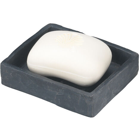 WENKO Seifenschale Slate Rock, Schieferoptik, Schwarz, Polyresin anthrazit