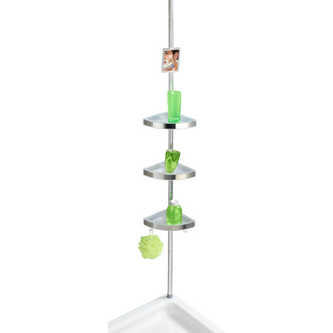 WENKO Teleskop Duschecke Premium glänzend, mit 3 Ablagen und Spiegel, Silber glänzend, Aluminium glänzend, Polystyrol