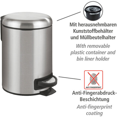 Wenko Kosmetik-Treteimer 3 Liter | Schwarz Matt, Ø 17 X 25 Cm, Mit Fußpedal, Für Bad & Büro