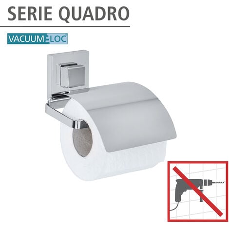 WENKO Quadro Vacuum-Loc® glänzend, glänzend, ohne rostfrei Befestigen Edelstahl, Toilettenpapierhalter bohren, Edelstahl Cover Silber