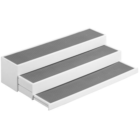 WENKO Küchenregal Steps, 3-stufig ausziehbar, Weiß, Polypropylen weiß,  Kunststoff (TPE) grau