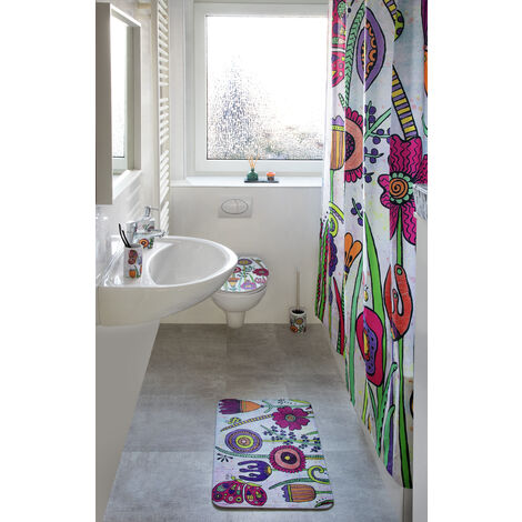 Tappetino Scendibagno Wenko Rollin'Art Full Bloom - 45x70cm - Vellutato E Antiscivolo - Motivo Prato Fiorito