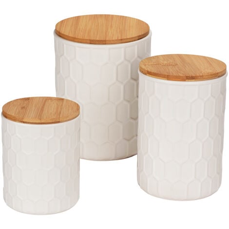 WENKO mit Keramik FSC, aus weiß, 1,3 Keramik Bambus-Deckel, Maya Aufbewahrungsdose L, Weiß, Vorratsdose