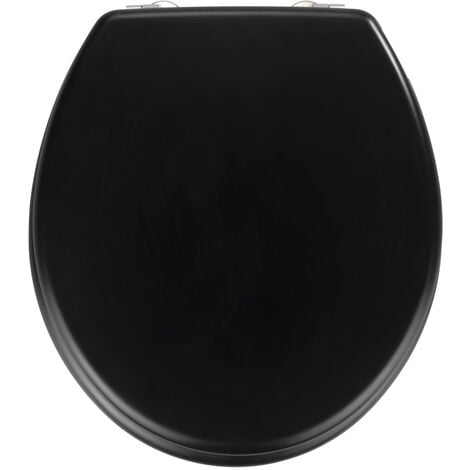 WENKO WC-Sitz Prima Schwarz Matt, MDF, FSC® zertifiziert,, Schwarz, MDF schwarz , Edelstahl rostfrei silber matt