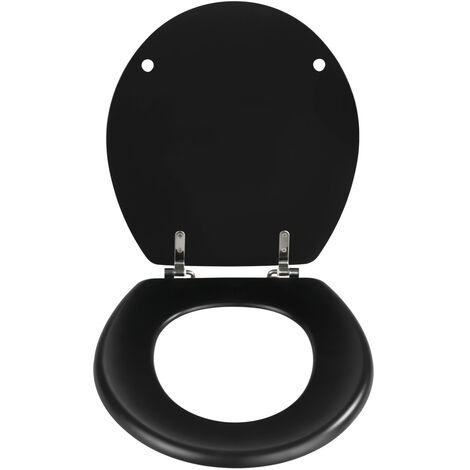 WENKO WC-Sitz Prima Schwarz Matt, MDF, FSC® zertifiziert,, Schwarz, MDF schwarz , Edelstahl rostfrei silber matt