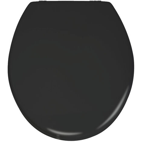 WENKO WC-Sitz Prima Schwarz Matt, MDF, FSC® zertifiziert,, Schwarz, MDF schwarz , Edelstahl rostfrei silber matt