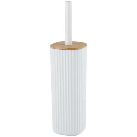 WENKO WC-Garnitur Rotello Weiß, Bürstenhalter, Weiß, Polystyrol weiß,  Bambus natur