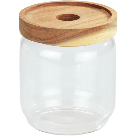 WENKO Aufbewahrungsdose Vido 450 ml, Glasdose mit Deckel aus Akazienholz, Transparent, Glas transparent, Holz braun (1/5)