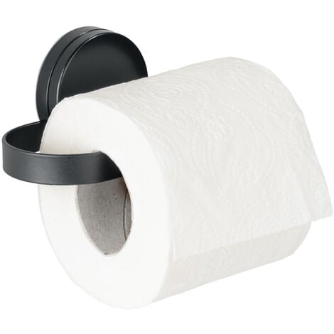 WENKO Static-Loc® Plus Toilettenpapierhalter Pavia Schwarz, WC-Rollenhalter,  Befestigen ohne bohren, Schwarz, Stahl schwarz , Kunststoff (ABS) schwarz