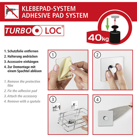 WENKO Turbo-Loc® WC-Garnitur ohne weiß Metall , Carpino Weiß, Weiß, Bohren, Polystyrol Befestigen