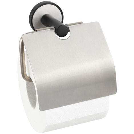 WENKO UV-Loc® Toilettenpapierhalter mit Deckel Udine, Befestigen ohne Bohren  mit innovativem Klebesystem, Silber matt,