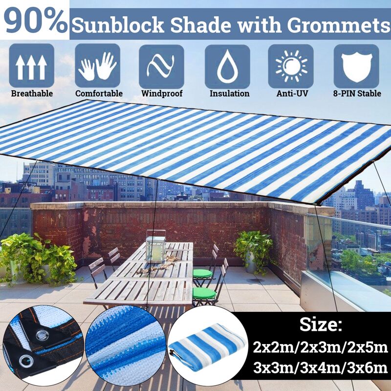 Sombrilla azul + blanca Orquídea Net Garden Protección UV Anti-UV SunProof Net Sun Shade Net Cloth 90% Tasa de sombreado (Azul, 2x2m Azul y Blanco)